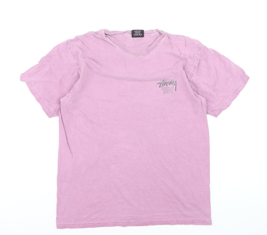 Stussy Men's Pink Graphic Print Cotton Crew Neck T-Shirt M