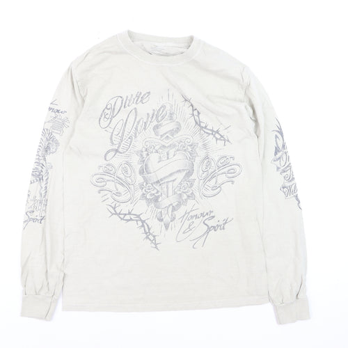 Urban Outfitters Men's Beige Tattoo Graphic Long Sleeve T-Shirt XXS