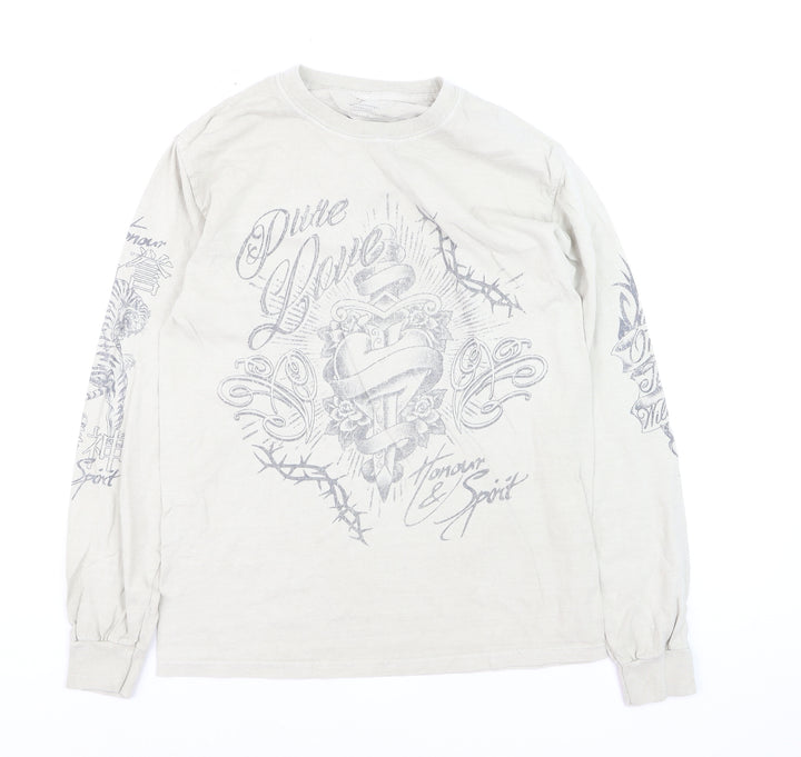 Urban Outfitters Men's Beige Tattoo Graphic Long Sleeve T-Shirt XXS