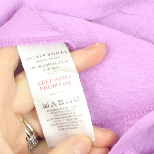 Oliver Bonas Women’s Purple Cotton T-Shirt Size 16 Scoop Neck