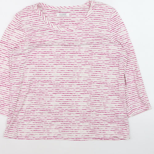 Marks and Spencer Women Pink Striped 3/4 Sleeve Basic T-Shirt Size 16