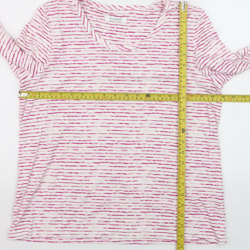 Marks and Spencer Women Pink Striped 3/4 Sleeve Basic T-Shirt Size 16