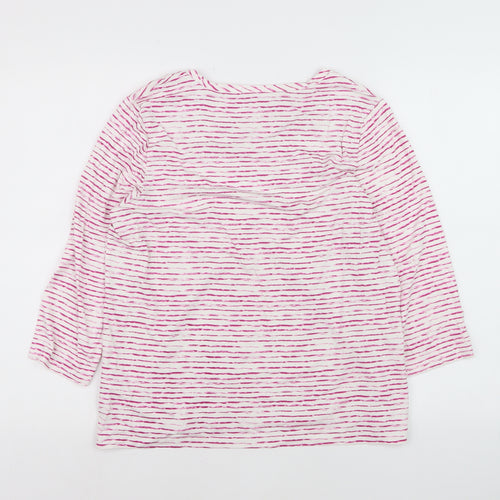 Marks and Spencer Women Pink Striped 3/4 Sleeve Basic T-Shirt Size 16