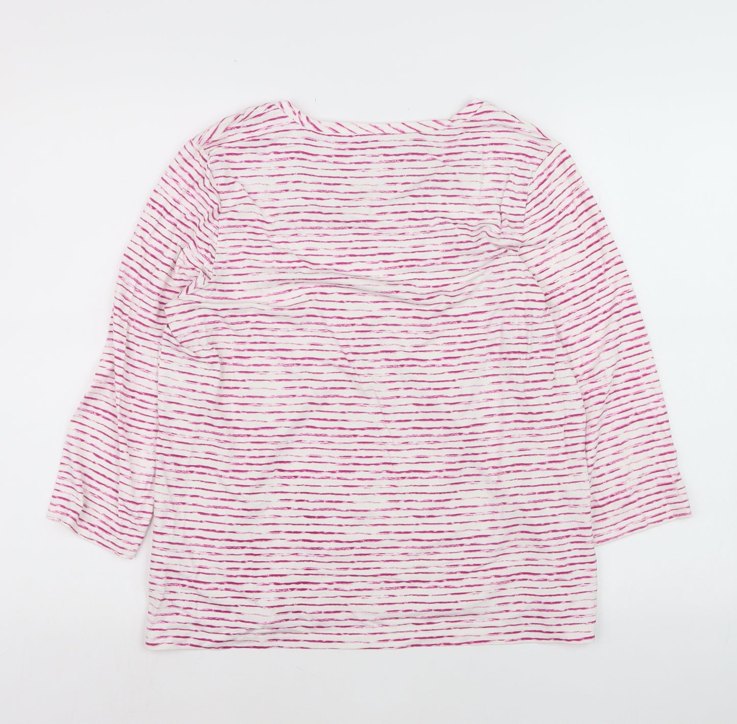 Marks and Spencer Women Pink Striped 3/4 Sleeve Basic T-Shirt Size 16