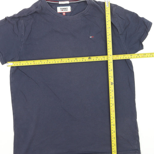 Tommy Jeans Men Blue XS Regular Fit Cotton Crew Neck T-Shirt
