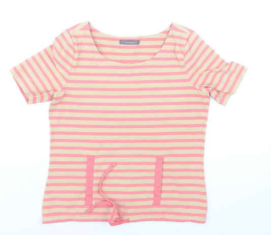 Liz Claiborne Womens Pink Beige Striped Short Sleeve Cotton Blend T-Shirt M
