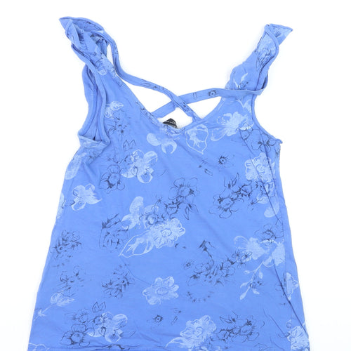 Dorothy Perkins Women Blue Floral Ruffle Strap Camisole Top Size 12
