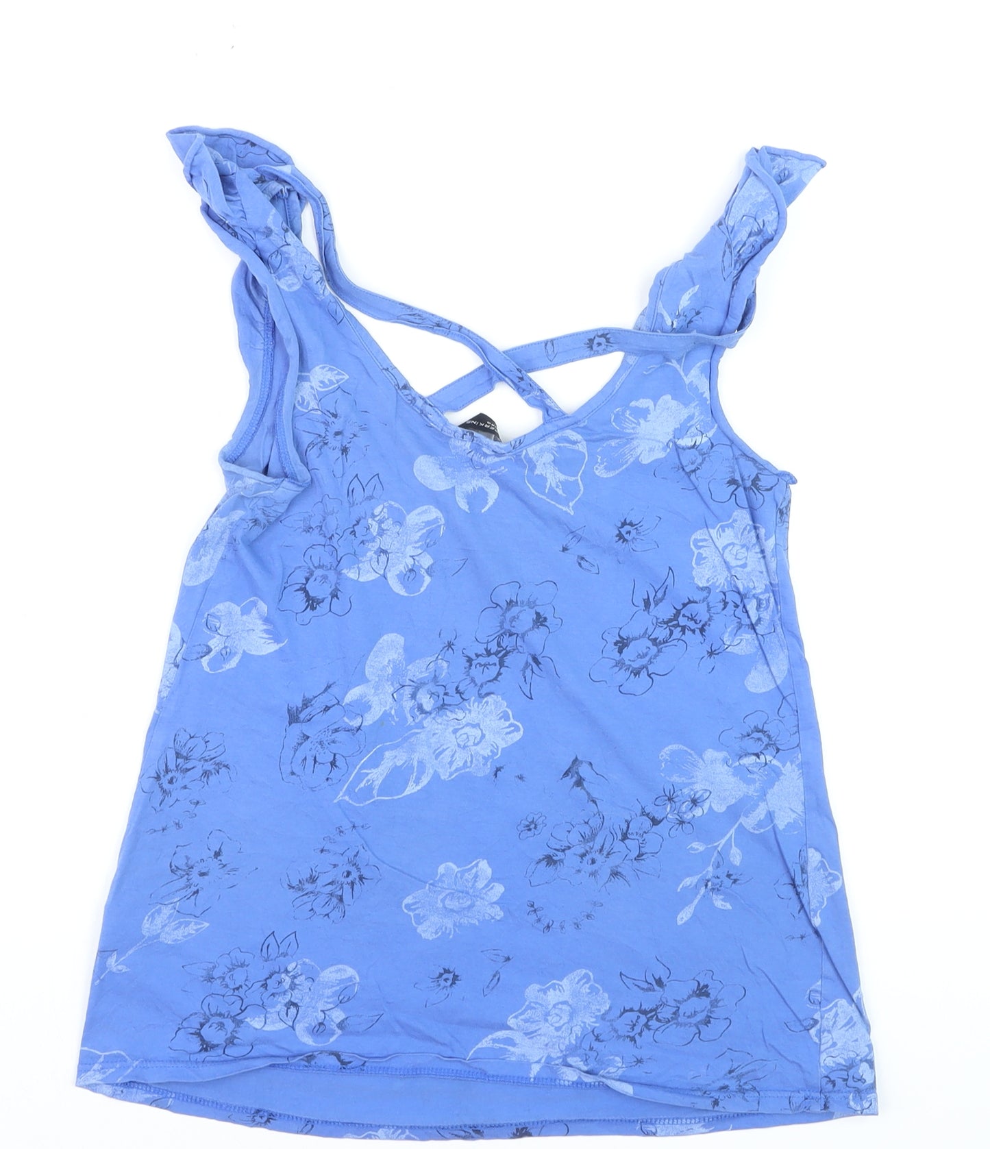 Dorothy Perkins Women Blue Floral Ruffle Strap Camisole Top Size 12