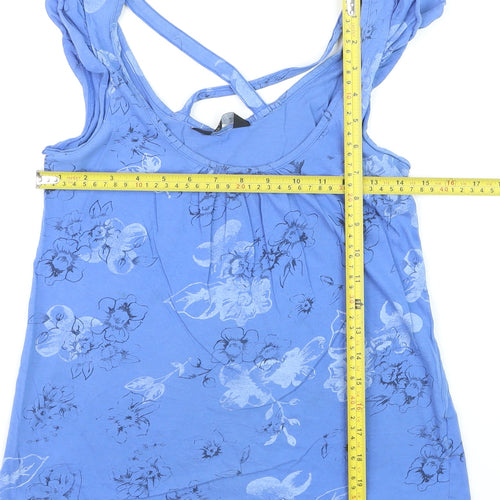 Dorothy Perkins Women Blue Floral Ruffle Strap Camisole Top Size 12