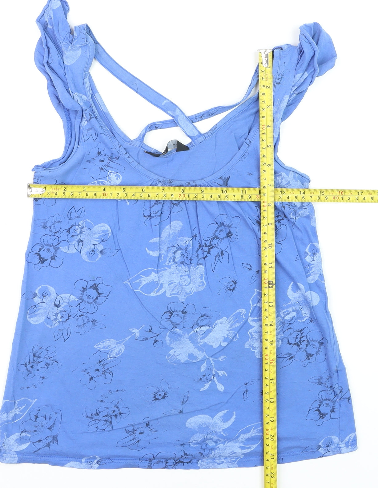 Dorothy Perkins Women Blue Floral Ruffle Strap Camisole Top Size 12