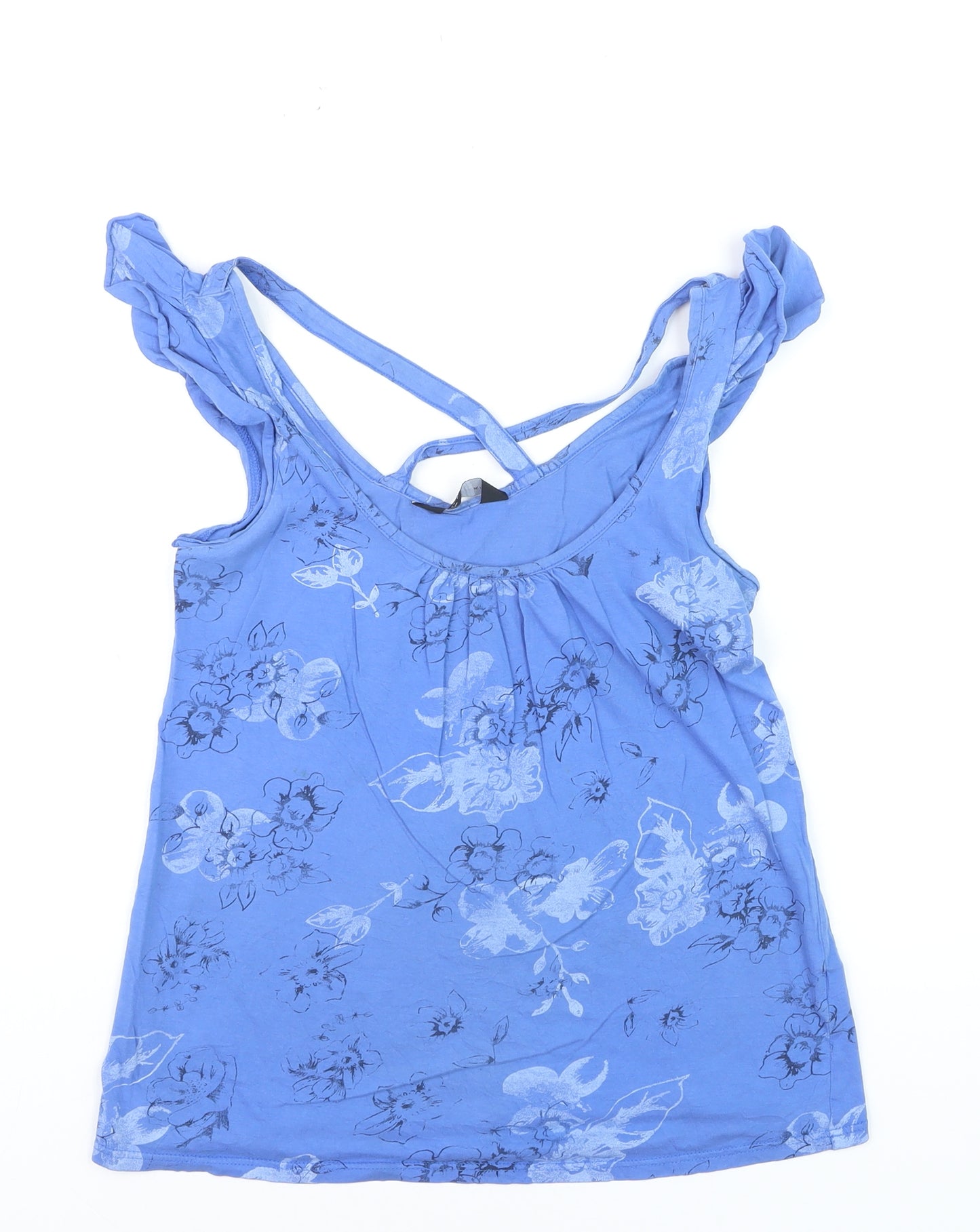 Dorothy Perkins Women Blue Floral Ruffle Strap Camisole Top Size 12