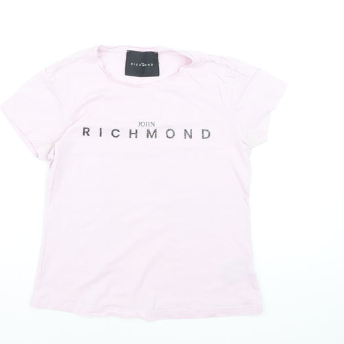 John Richmond Women's Pink XS Cotton Stretch Crew Neck T-Shirt
