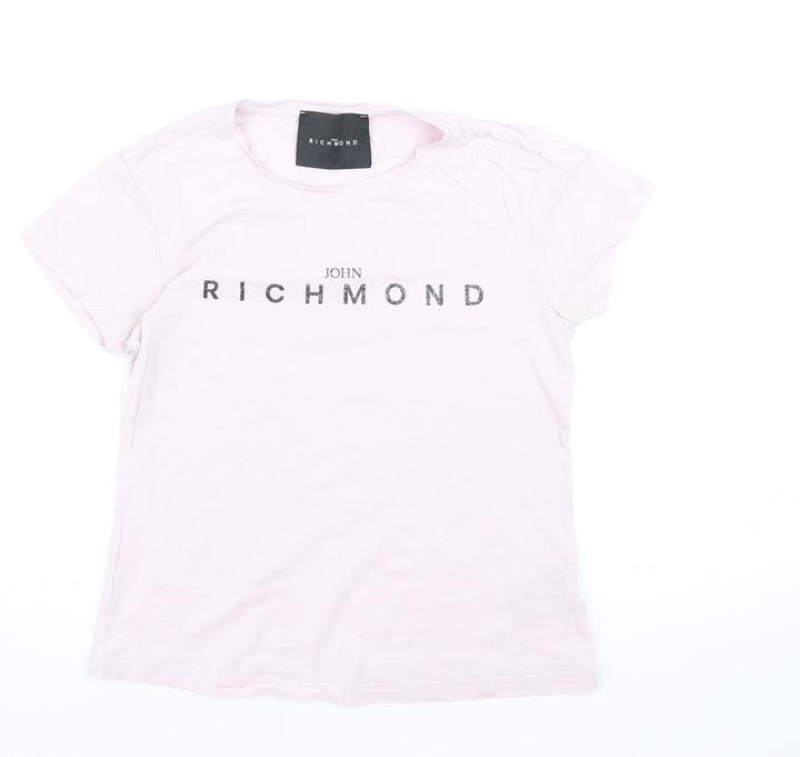 John Richmond Women's Pink XS Cotton Stretch Crew Neck T-Shirt