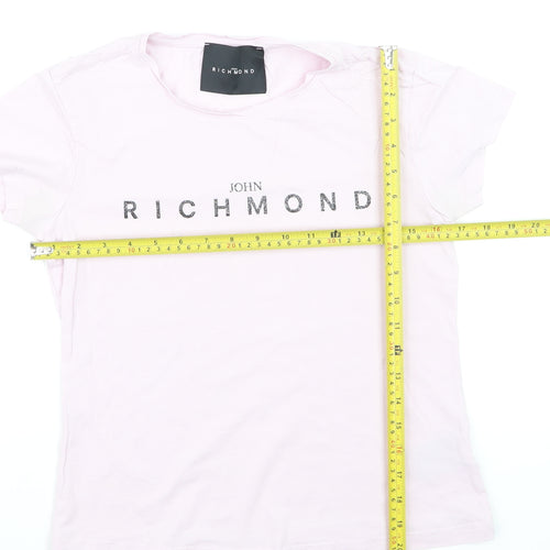 John Richmond Women's Pink XS Cotton Stretch Crew Neck T-Shirt