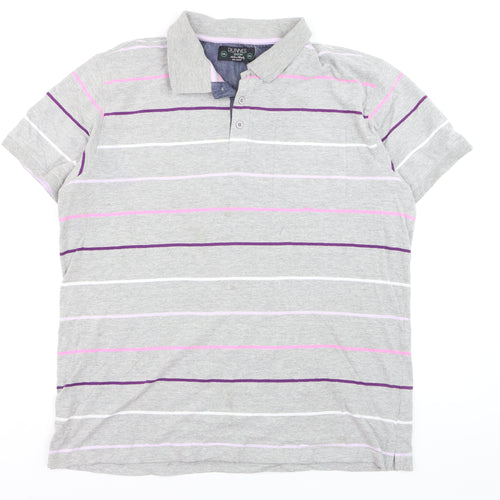 Dunnes Men's Grey Striped Cotton Polo Shirt Size 2XL