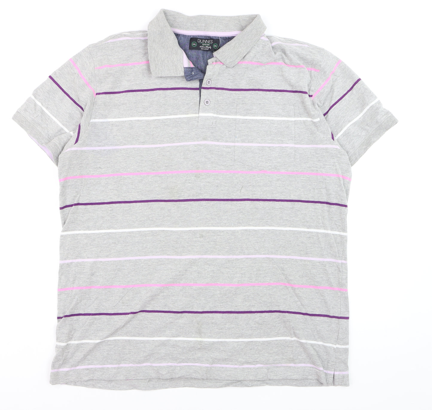 Dunnes Men's Grey Striped Cotton Polo Shirt Size 2XL