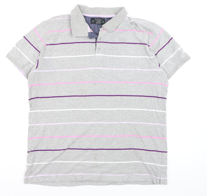 Dunnes Men's Grey Striped Cotton Polo Shirt Size 2XL