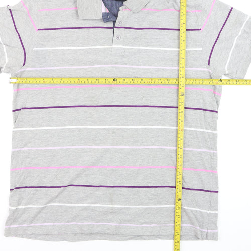 Dunnes Men's Grey Striped Cotton Polo Shirt Size 2XL