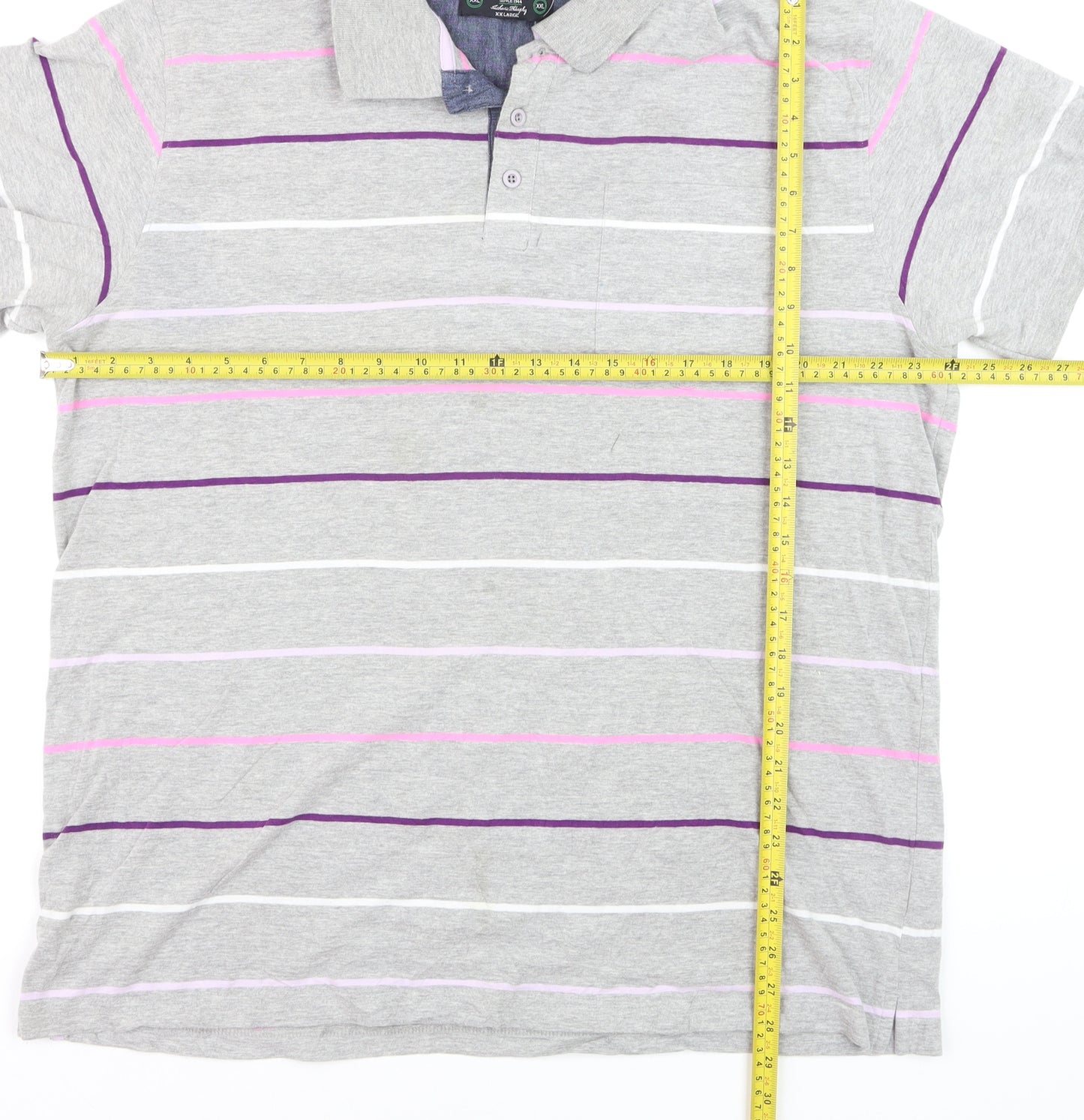 Dunnes Men's Grey Striped Cotton Polo Shirt Size 2XL