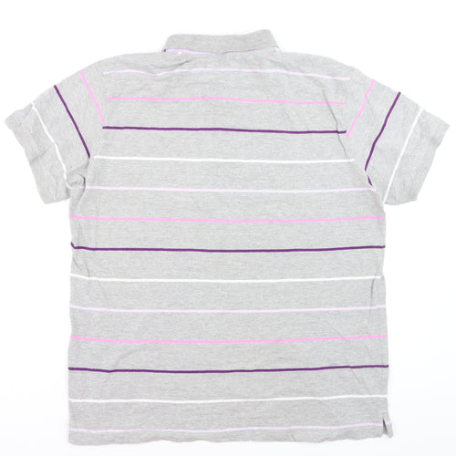 Dunnes Men's Grey Striped Cotton Polo Shirt Size 2XL