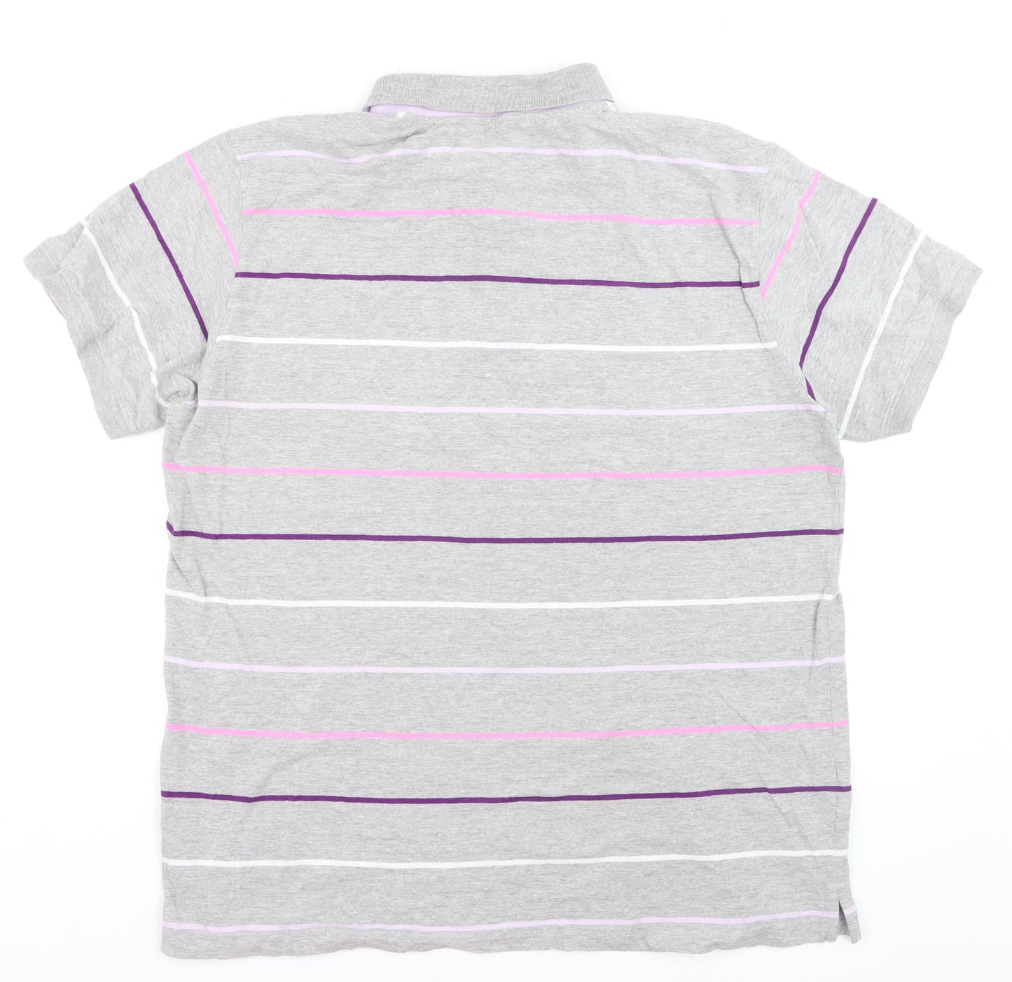 Dunnes Men's Grey Striped Cotton Polo Shirt Size 2XL