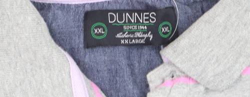 Dunnes Men's Grey Striped Cotton Polo Shirt Size 2XL