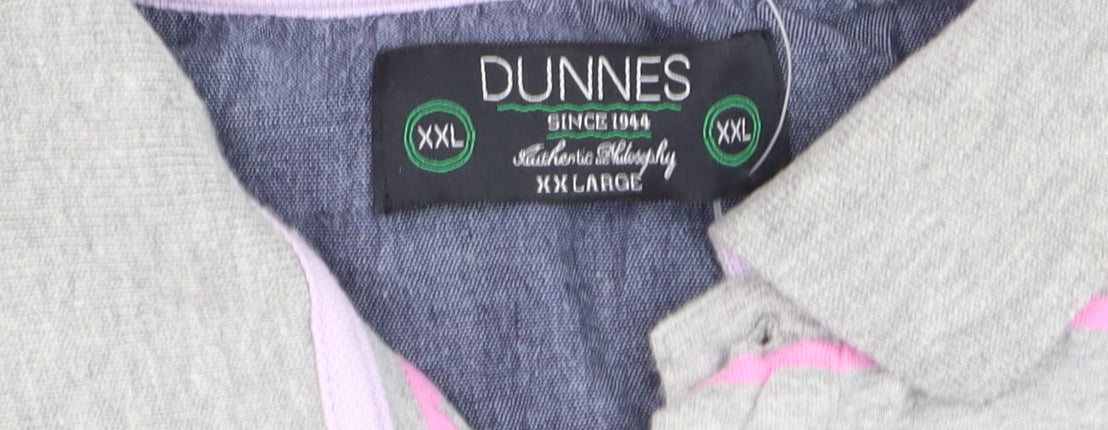 Dunnes Men's Grey Striped Cotton Polo Shirt Size 2XL
