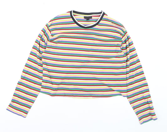 Topshop Women's Multicoloured Striped Cropped Long Sleeve Cotton Top Size 12
