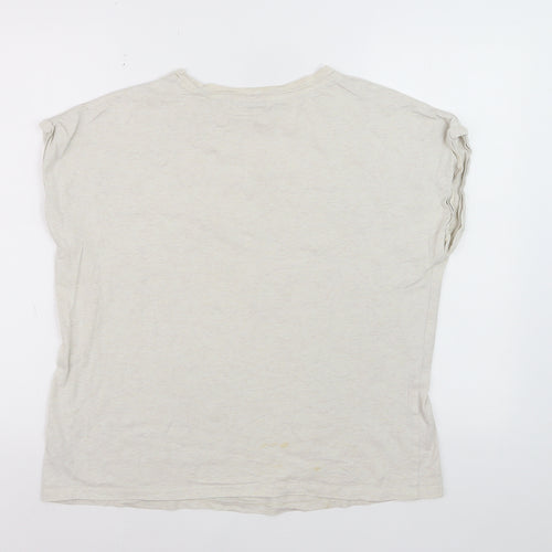 Next Women Beige Star Embroidered Cotton T-Shirt Size 14