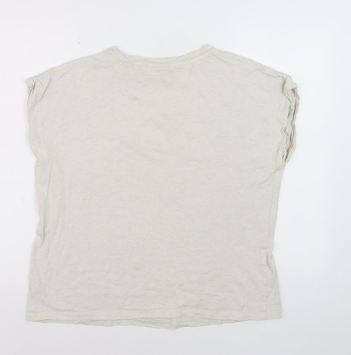 Next Women Beige Star Embroidered Cotton T-Shirt Size 14