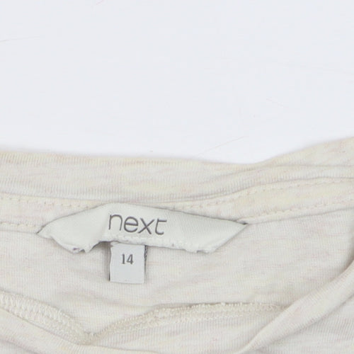 Next Women Beige Star Embroidered Cotton T-Shirt Size 14