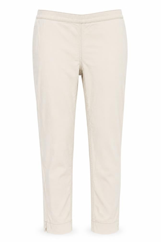 Front view of H&M women’s beige chino trousers, size UK 8 slim, fit stretch
