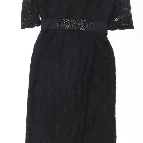 Monsoon Women's Black Lace Sheath Dress Size 6 Beaded Formal