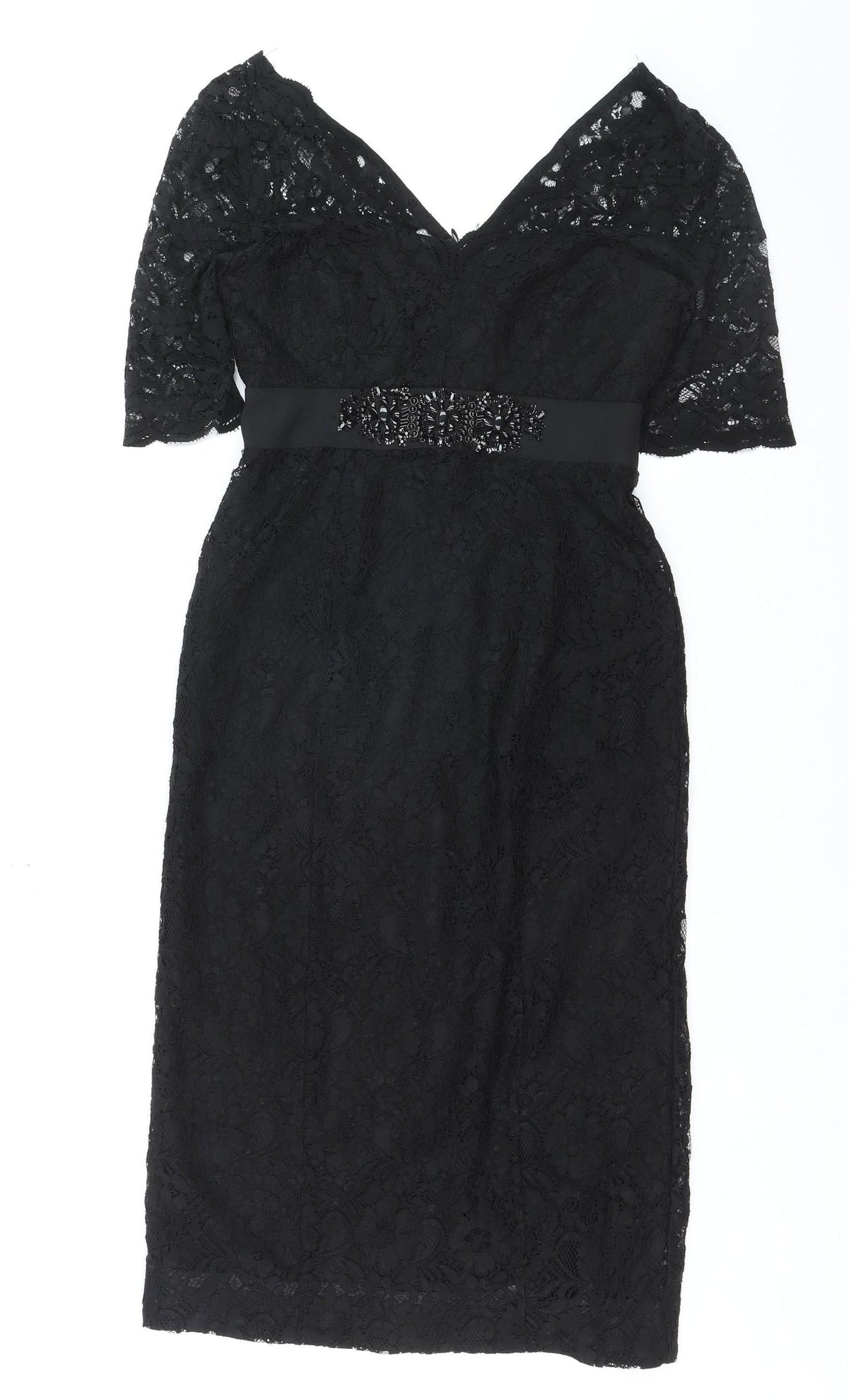 Monsoon Women's Black Lace Sheath Dress Size 6 Beaded Formal