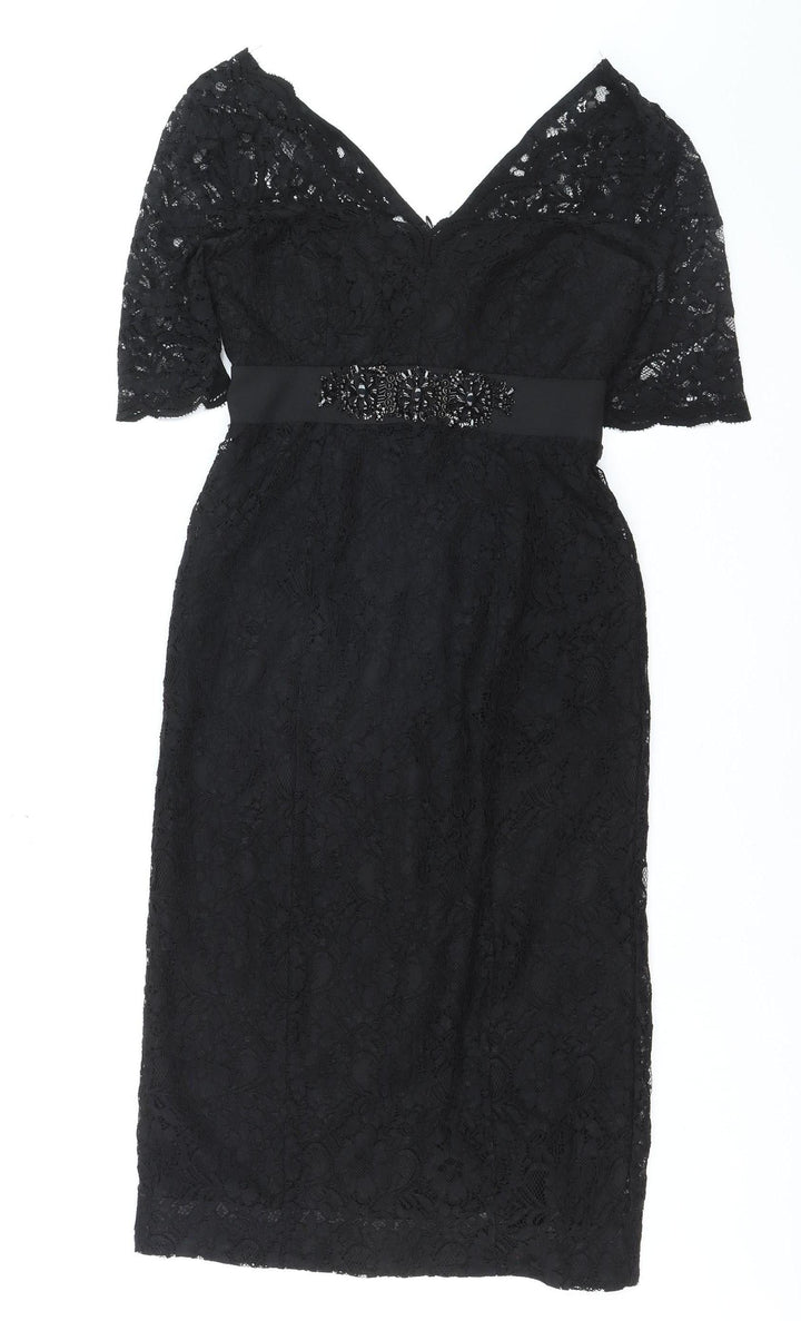 Monsoon Women's Black Lace Sheath Dress Size 6 Beaded Formal
