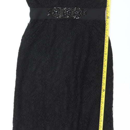 Monsoon Women's Black Lace Sheath Dress Size 6 Beaded Formal