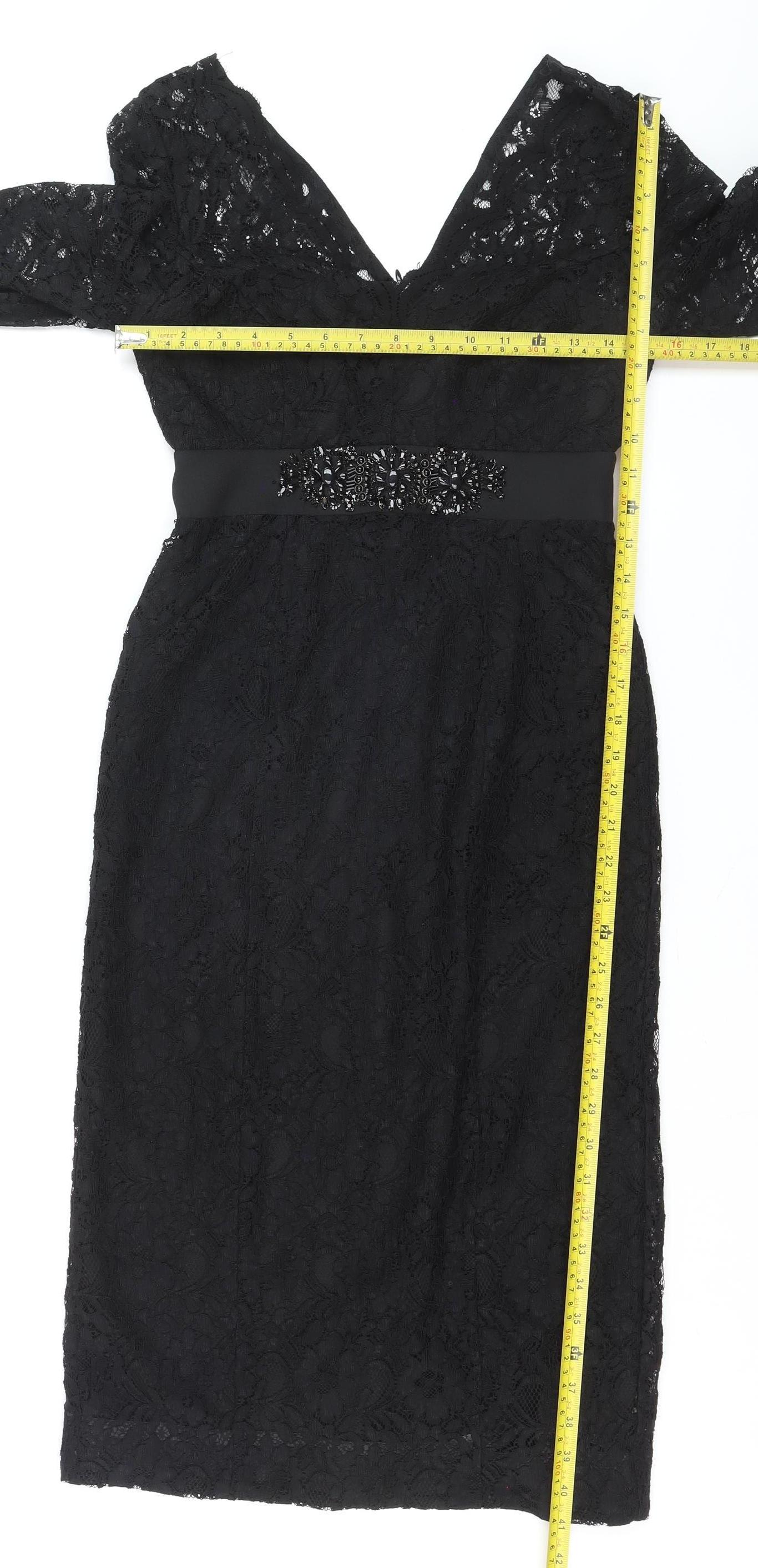 Monsoon Women's Black Lace Sheath Dress Size 6 Beaded Formal