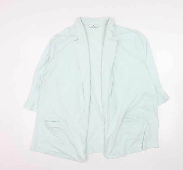 Peter Hahn Women Blue Blazer Cotton Size 26 Single Breasted Lined