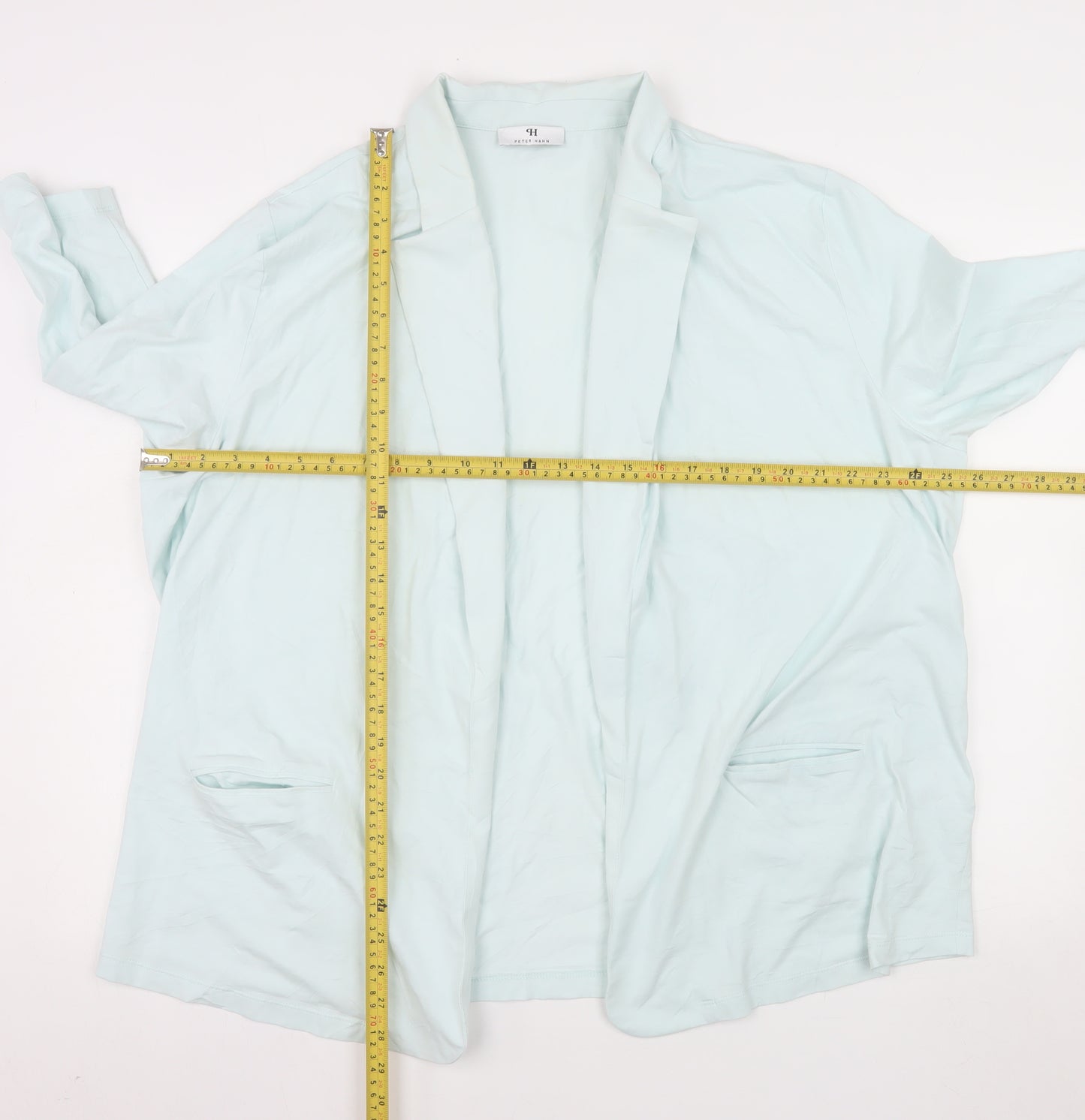 Peter Hahn Women Blue Blazer Cotton Size 26 Single Breasted Lined