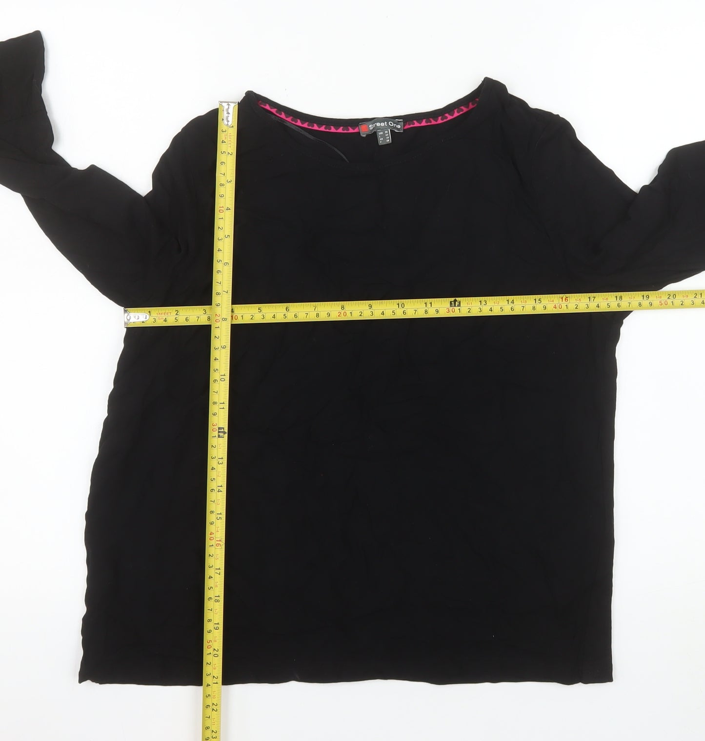 Street One Women Black Blouse Size 10 Viscose 3/4 Sleeve Button Back