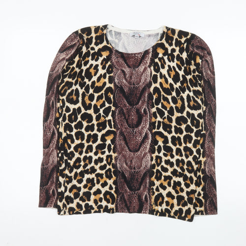 Milano Design Women's Multicoloured Animal Print Long Sleeve Top Size 10