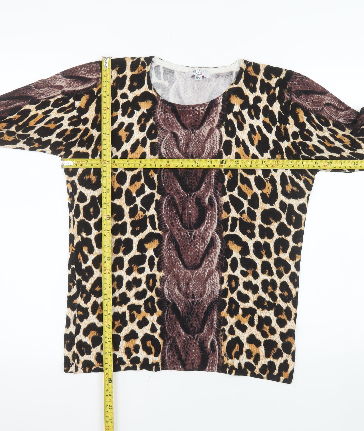 Milano Design Women's Multicoloured Animal Print Long Sleeve Top Size 10