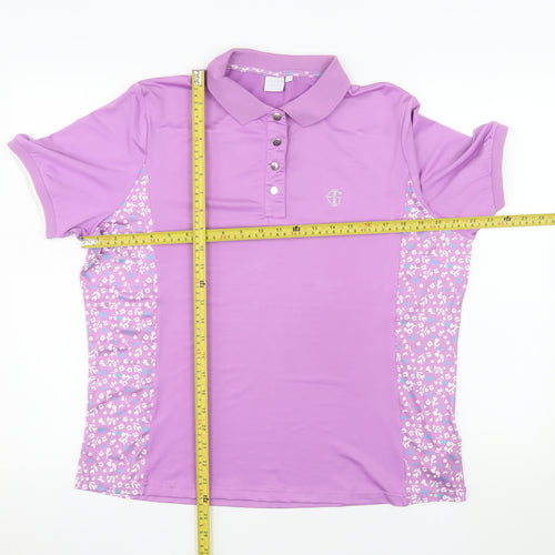 Island Green Women's Purple Floral Polo Shirt Size L Short Sleeve Sports Top