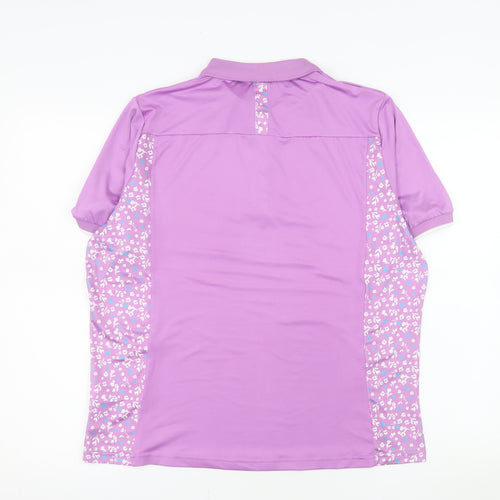 Island Green Women's Purple Floral Polo Shirt Size L Short Sleeve Sports Top
