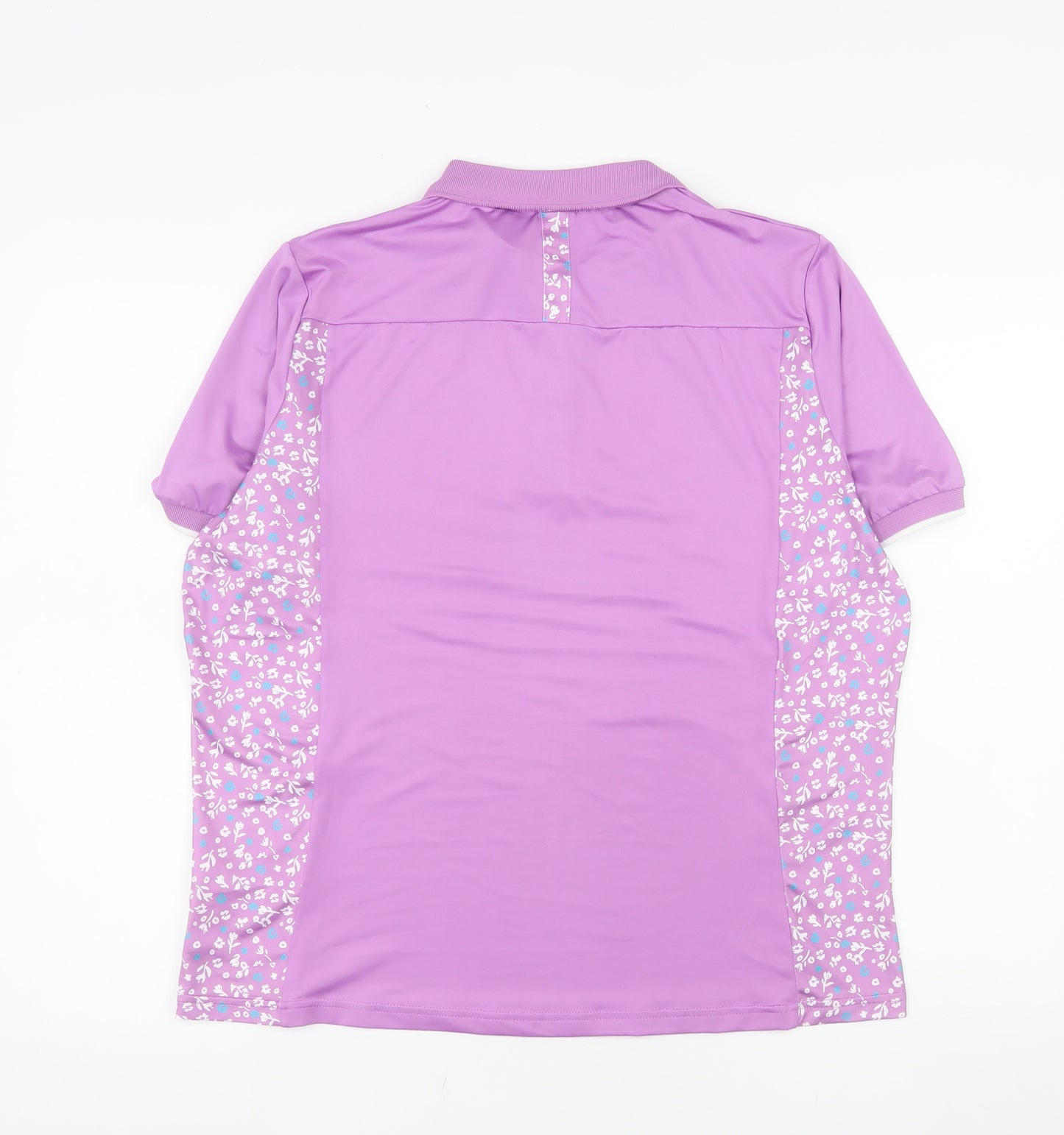 Island Green Women's Purple Floral Polo Shirt Size L Short Sleeve Sports Top