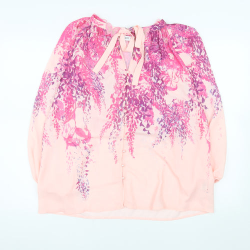 Gallery Womens Pink Floral Chiffon Tunic Blouse Size 16