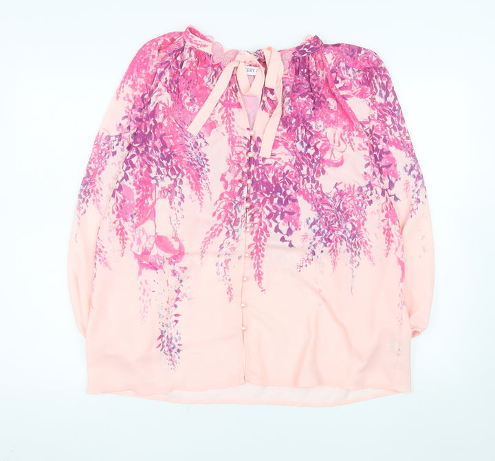 Gallery Womens Pink Floral Chiffon Tunic Blouse Size 16