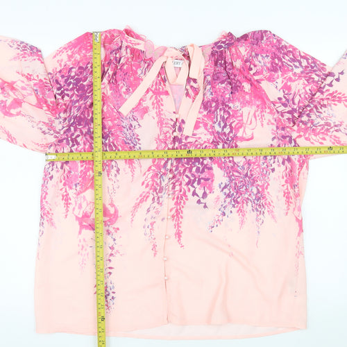 Gallery Womens Pink Floral Chiffon Tunic Blouse Size 16