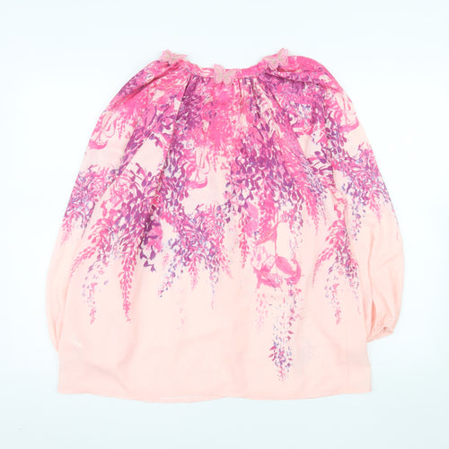 Gallery Womens Pink Floral Chiffon Tunic Blouse Size 16