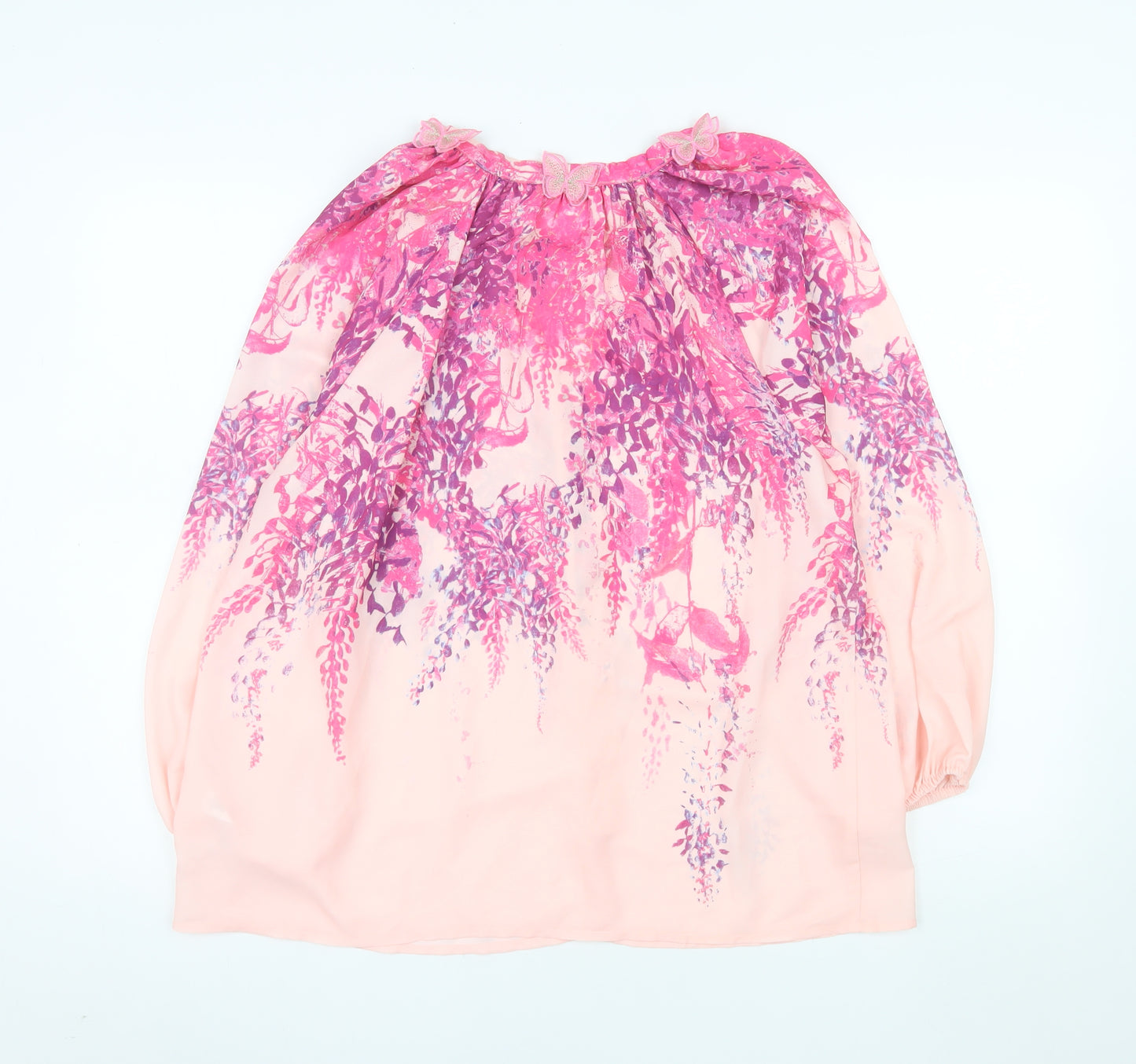 Gallery Womens Pink Floral Chiffon Tunic Blouse Size 16